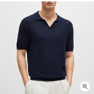 BOSS Knitted Cotton Tempio Polo Shirt Dark Blue Size L